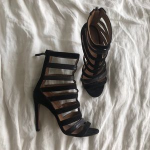 Alaia black suede cage high heel zip sandal 36